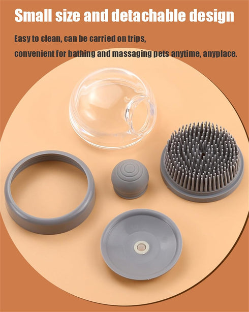 Dog Cat Bath Brush, Pet Shower Massage Brush with Soap Shampoo Dispenser, Multifunctional Rubber Cleaning Brush for