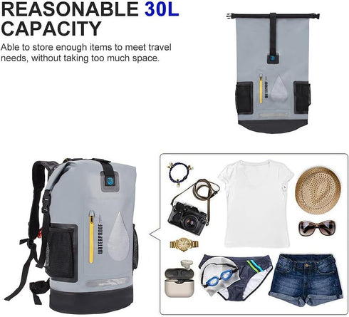 XhuangTech 30L Waterproof Drybag, Durable Heavy Duty Duffel Bag for Kayaking, Rafting, Fishing