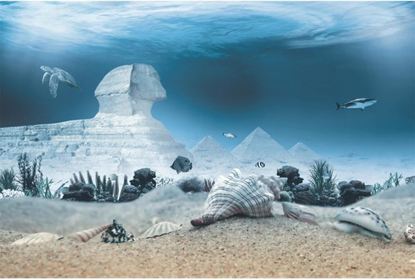AWERT 48x20 inches Egyptian Pyramid Aquarium Background, Egypt and Sphinx Underwater World Vinyl Background