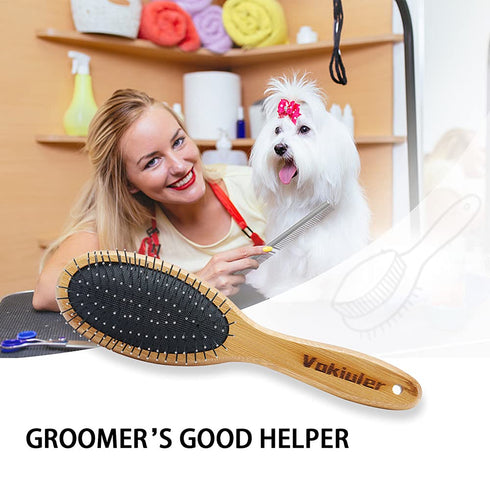 Dog Brush Cat Brush - Vokiuler Double Sided Bristle and Pin Pet Brush for Grooming Long Short Hair, 2 Pack