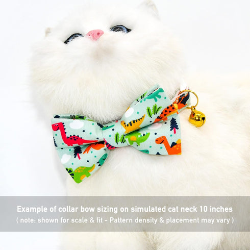 Cute Green Dinosaur Cat Bow Tie Collar, Breakaway with Bell, Safety Plastic Buckle for Cats