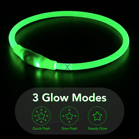 LED Light Up Dog Collar, USB Rechargeable TPU Glow Safety Collar for Large Medium Small Dogs (Green)