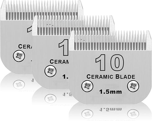 3 Pack 10# Detachable Pet Dog Grooming Ceramic Blades, Compatible with Andis, Oster A5, Wahl KM-10 Series, Size #10
