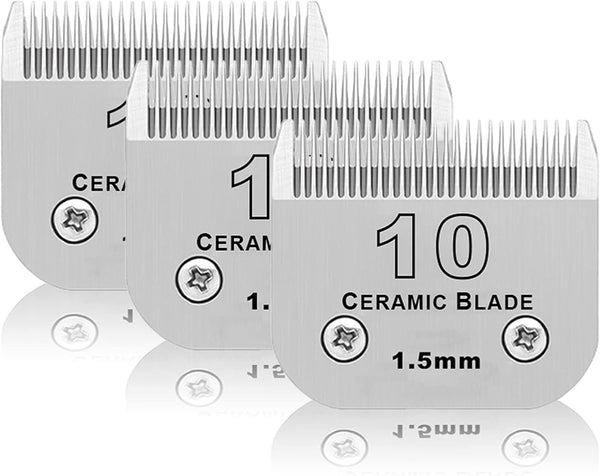 3 Pack 10# Detachable Pet Dog Grooming Ceramic Blades, Compatible with Andis, Oster A5, Wahl KM-10 Series, Size #10