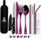 Portable Travel Silverware Set, 10 Pcs Stainless Steel Utensils with Case, Lightweight for Camping, Purple