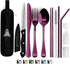 Portable Travel Silverware Set, 10 Pcs Stainless Steel Utensils with Case, Lightweight for Camping, Purple