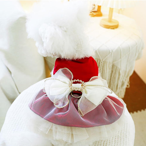 ANIAC Retro Dog Tulle Dress with Leash Ring Spring Summer Girl Puppy Clothes for Small Dog Cat Apparel Formal Pet Prom Dress for Wedding Birthday Valentines (Red, X-Large)