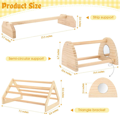BreezeHug 3 Set Pcs Chicken Roosting Bar Wooden Chick Perch Prevent Rotation Design with Mirror Long Strip Large