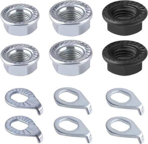 SAVITA 12pcs Bike Wheel Axle Nut and Bicycle Hub Safety Washer Kit, Carbon Steel M8/M9.5/M10 for Mountain Bike Parts