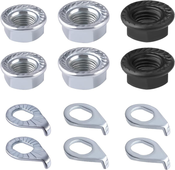 SAVITA 12pcs Bike Wheel Axle Nut and Bicycle Hub Safety Washer Kit, Carbon Steel M8/M9.5/M10 for Mountain Bike Parts