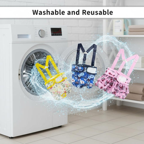 MGY 3 Pack Washable Female Dog Diapers with Suspender - Reusable Super Absorbent & Leakproof Fixed Doggie Diapers