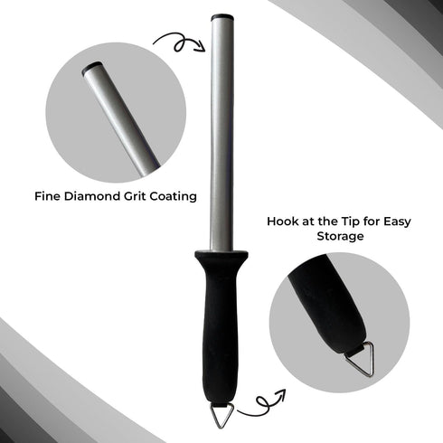 Farrier Tool Hoof Knife Sharpener with Fine Diamond Grit Coated 8 Inch Honing Rod