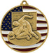 Gold Decade Awards Patriotic Wrestling Medal with Stars and Stripes Neck Ribbon - 1st Place (2.75 Inch Wide)