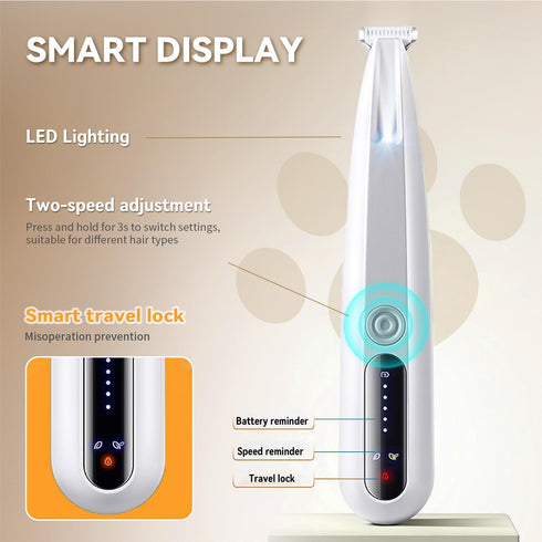 2026 Trimmer, Trimmer IP68 Trimming New Pet Precision Dog Paw with LED Light, Low Noise, Waterproof, Dual-Speed Motor