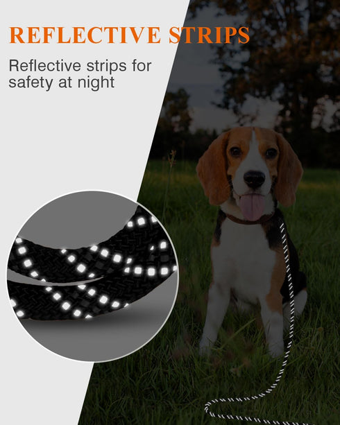 Taglory Dog Tie Out Long Leash 15FT 30FT 50FT 66FT - Recall Training Leash with 2 Swivel Hooks for Dogs, Black 30FT