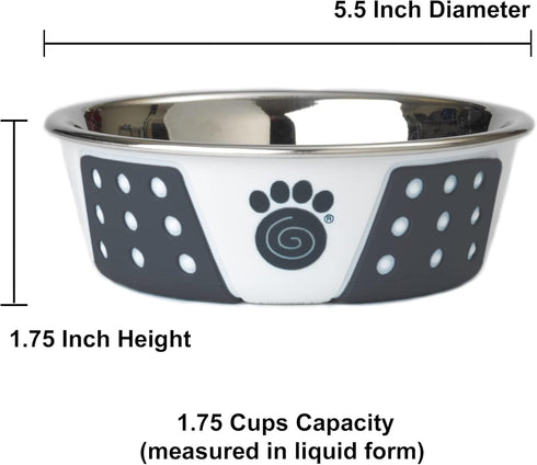 PetRageous 15000 Fiji Stainless Steel Non-Slip Dishwasher Safe Dog Bowl 1.75-Cup Capacity 5.5-inch Diameter 1.75-inch Tall for Small and Medium Size Dogs and Cats, White and Slate Blue