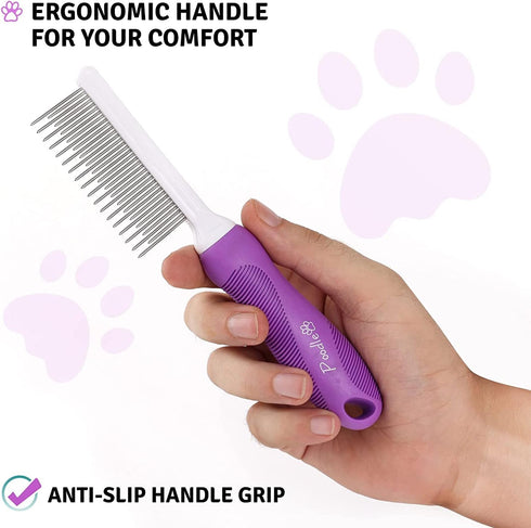 Poodle Pet Detangling Pet Comb - Long & Short Stainless Steel Teeth for Safe & Gentle Grooming
