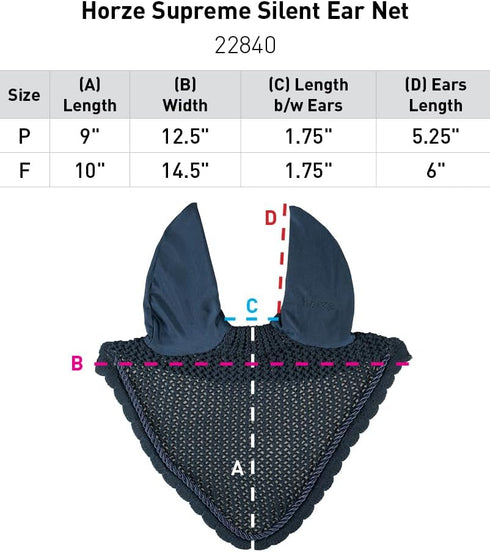 HORZE Supreme Peacoat Dark Blue Crochet Ear Bonnet - Sound Dampening Fly Protection for Sensitive Horses