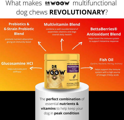 Multivitamins for Dogs - Everyday Vitamins for Dogs | Gut Immune Health, Joint Heart Eye Support | Dog Supplements Glucosamine Chondroitin, Digestion Probiotics, Omega 3 Fish Oil | 90 Ct