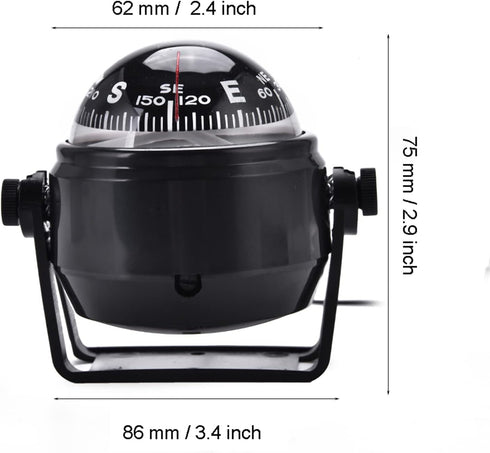Kodrily 3.4 2.9 2.4IN Car Compass Marine Dash Mount, LED Boat Compasses with Adjustable Mounting Bracket, Outdoor