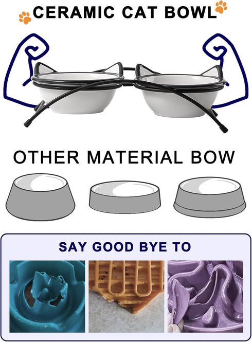 Y YHY Raised Cat Bowls, 12 oz Ceramic Elevated Food and Water Dishes with Stand, Dishwasher Safe for Cats and Small Dogs