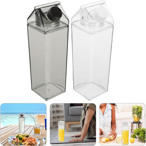 4pcs 500ml Set, MAGICLULU Milk Carton Bottle Reusable Plastic Square Milk Container with Airtight Lid, Portable Juice