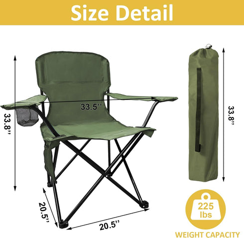 225lbs Backpacking, Folding Camping Chair with Cup Holder & Storage Bag, Capacity, Large Anti-Sink Feet, Breathable PE