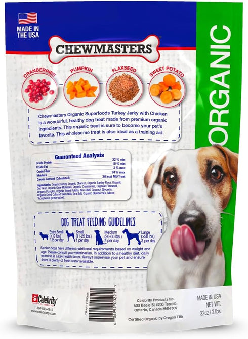 2lb Chewmasters Organic Turkey Jerky with Chicken Dog Treat for All Life Stages - Fresh and Healthy Turkey Dog Treats