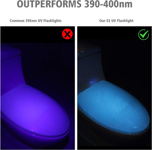 S3 365nm UV Flashlight with 3 LEDs, Powerful Blacklight Flashlights for Pet Urine Detection and Resin Curing