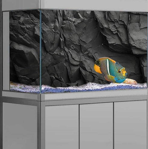 Stone Aquarium Background - Underwater Black Rock Fish Tank Background, Polyester with 6 EVA Double-Sided Tapes 36x18