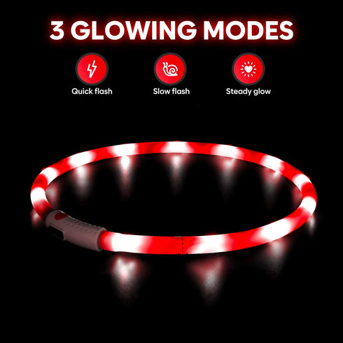 HIGO Light Up Dog Collar - Lightweight USB Rechargeable LED Collar for Dogs and Cats Walking at Night (Red-Silicone)