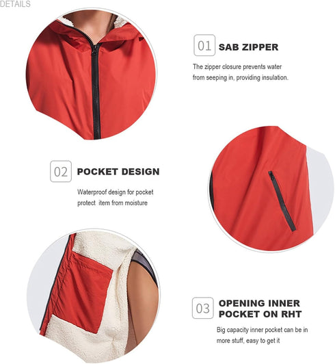 HI SUYI Swimming Thermal Surf Poncho Changing Robe Unisex Swim Parka Oversize Long Fleece Waterproof Heat Jacket