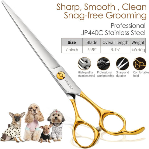 Professional Dog Grooming Scissors, Straight 7.5" Pet Grooming Shears for Small Dogs, Japan 440C Stainless Steel