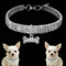 Dogs Kingdom 3 Rows Rhinestones Necklace Pet Cat Dog Collar, Bling Rhinestone Bone Jewelry, White, S:8-10" Neck