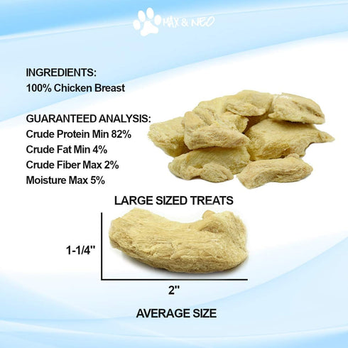 Max and Neo Freeze Dried Chicken Breast Dog Treats, Single Ingredient, Pasture Raised, Human Grade, USA