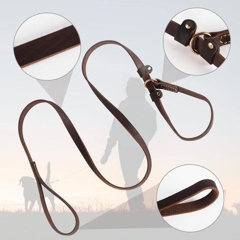 Real Leather Slip Dog Leash for Medium Large Dogs - Soft Sturdy Heavy Duty Flat Pet Training Leash, Brown