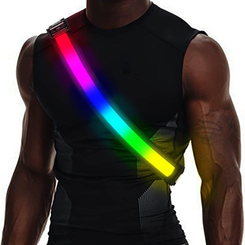 LED Reflective Running Gear, High Visibility Reflective Belt Sash with USB Rechargeable Safety Light for Night Running