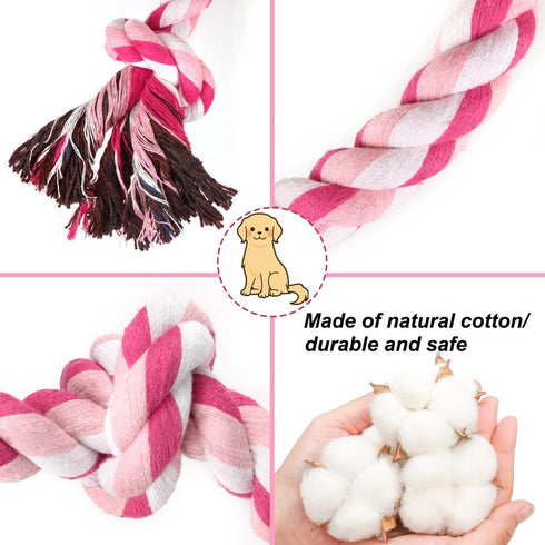 Dog Rope Toys - 3 Knots Chew Rope Toy for Small, Medium, and Large Dogs, Natural Cotton Pull Rope for Tug of War and