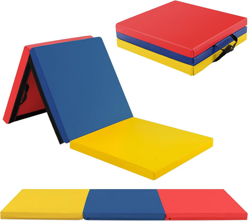 GYMAX Folding Gymnastics Mat, Tri-fold 6 x 2 x 2 Exercise Mat