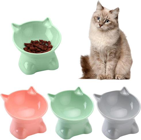 3PCS Elevated Cat Bowls, 15° Tilted Raised Anti-Vomiting Food and Water Bowl Set, Shallow Whisker Friendly Cat Dish