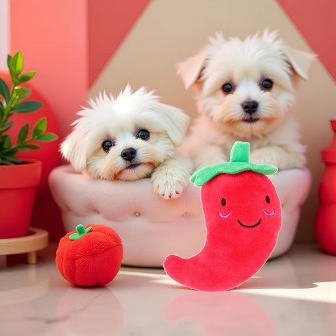 ZLmoue Funny Red Fruit Dog Toys, Vegetable Dog Toys Squeaky Plush Chili Eggplant Corn Puppy Toys for Small Dogs,Chili