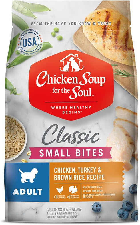 Chicken Soup For The Soul Pet Food Classic Dry Small Bites Adult Dog Food, Chicken, Turkey & Brown Rice, 13.5 lb