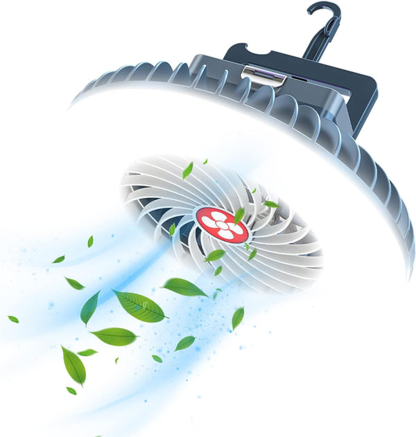 XTAUTO Portable Camping Fan with LED Lantern, USB Rechargeable Waterproof Tent Fan for Outdoor Hiking, Emergency Power