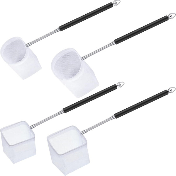 4 Pieces Extendable Handle Shrimp Net, Stainless Steel Small Fishing Net for Aquarium Fish Tank Pond