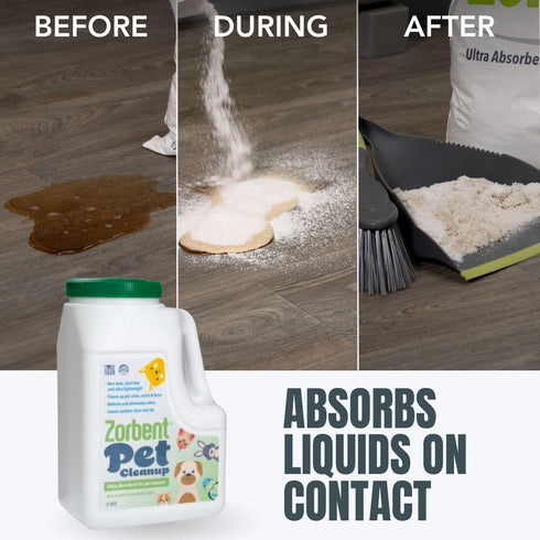 1 5 Zorbent Pet Accident Cleanup Odor Remover for Dog & Cat Messes. Absorbs Gallon. Pet-Safe Cleaner for Urine, Vomit
