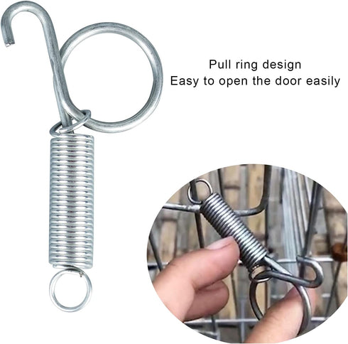 Dong Huang 4pcs 75mm Metal Finger Spring Latch Hook | One-Handed Cage Door Spring Hooks for Pet Cages