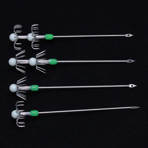 Whoasyst 2Pcs Luminously Squid Live Shrimp Hook Stainless Steel Umbrellas Fishing Cuttlefish Sleeve Squid Jigs Baits