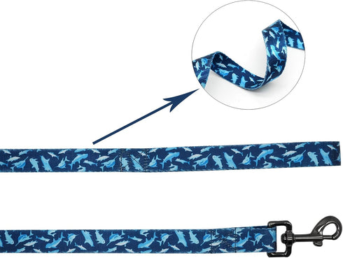 Elegant Little Tail Dog Collar with Leash, Adjustable Shark Print Collar for Small Medium Large Dogs