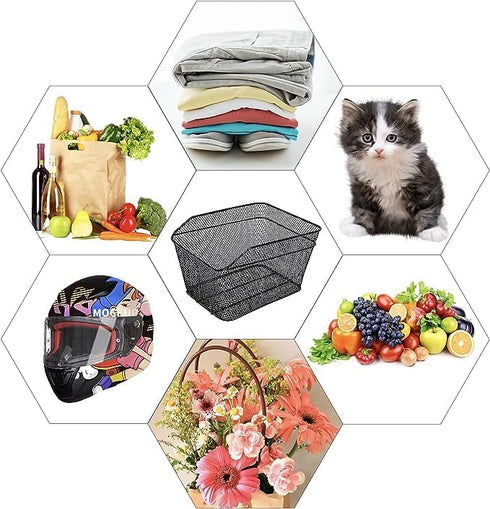Rear Bike Basket, Bicycle Rack Basket with Rainproof Reflectors and Cargo Net, 15.45 * 11.6 * 7.1 inches