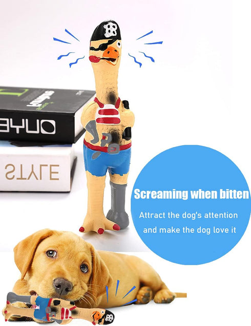 jooee Screaming Rubber Chicken Dog Squeaky Toy, 8.5 Inch Tall, Latex Chew Molar Toy (Pirate)